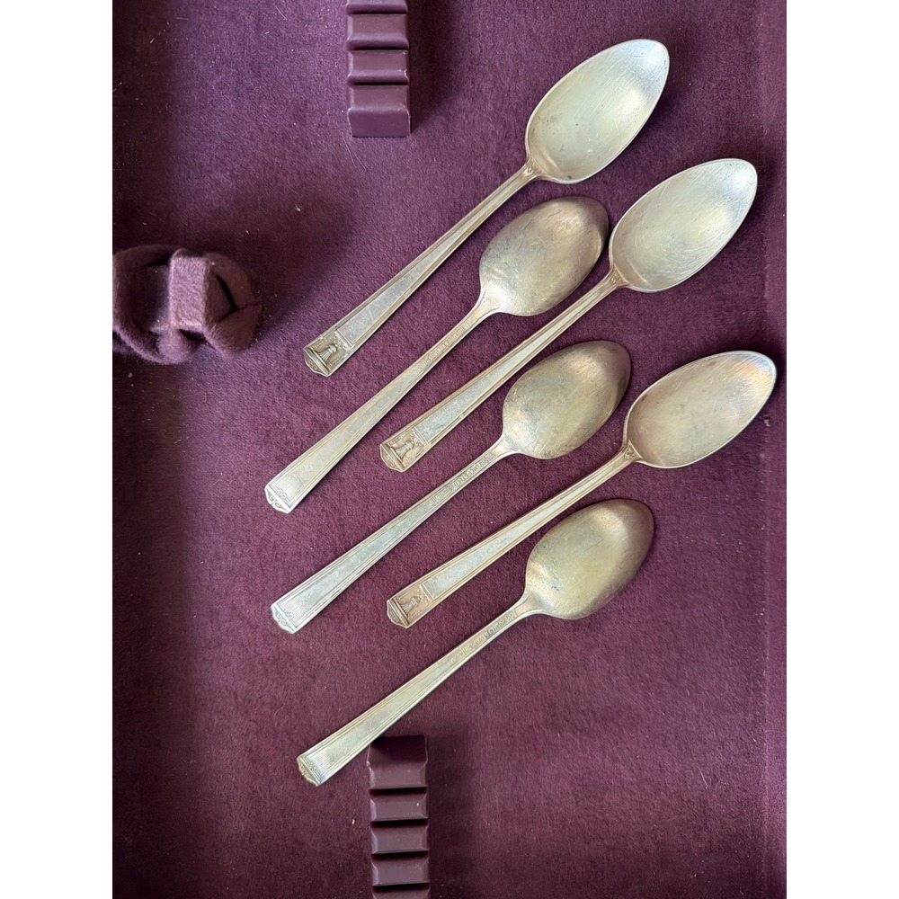 Holmes & Edwards Century 1923 Silverplate Teaspoons Set of 6 Art Deco Tassel